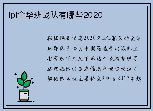 lpl全华班战队有哪些2020
